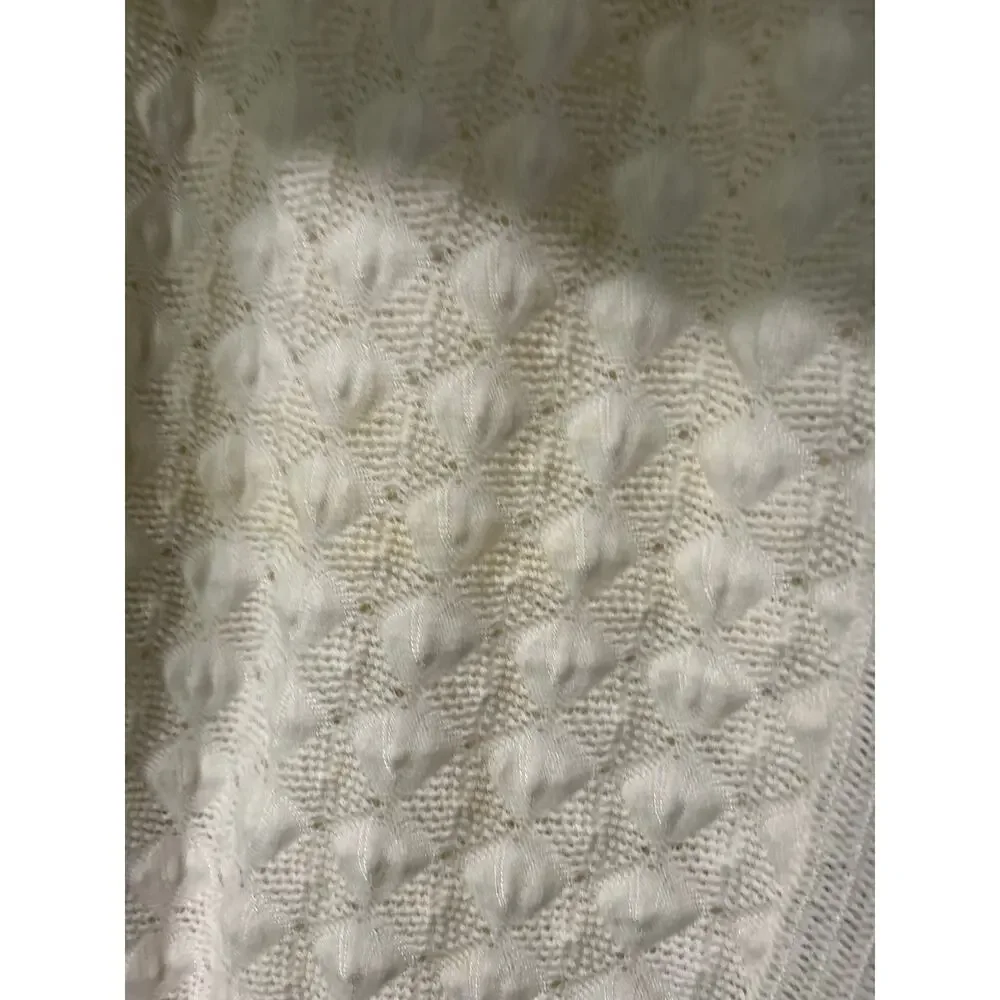 Vintage 1970s Baby Blanket Styled by Allegheny Ivory Popcorn Knit USA FLAW